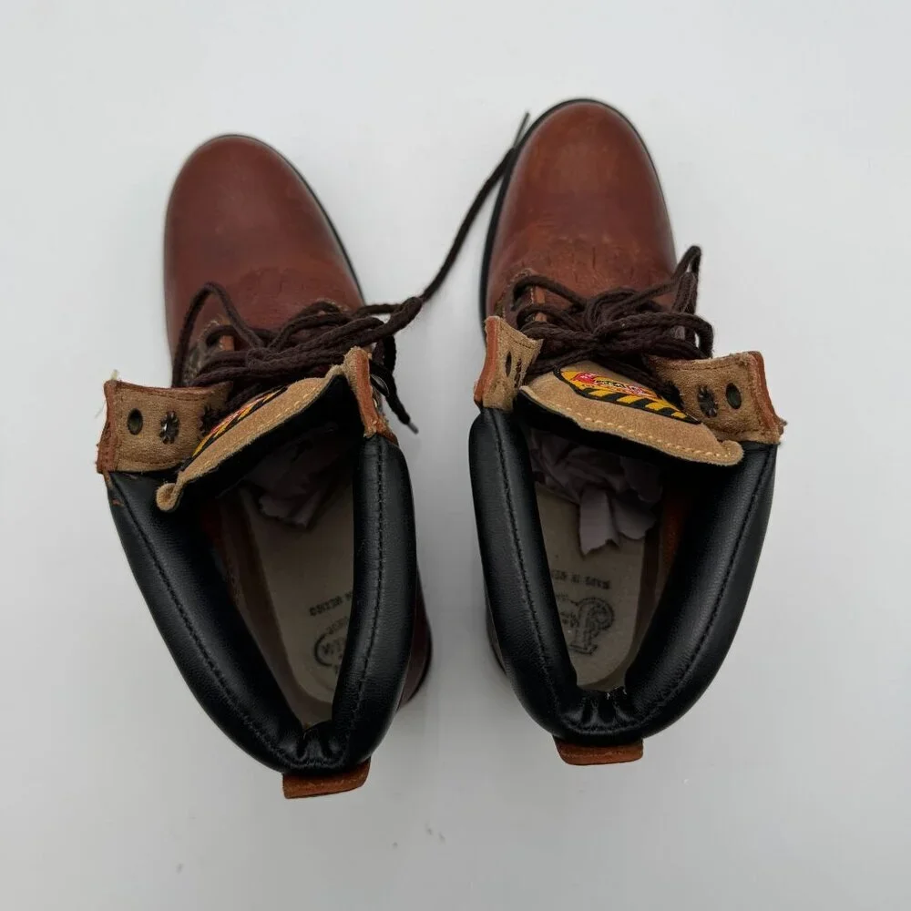 Vintage Justin Brown Leather Kiltie Lace-Up Boots Workwear Western Y2K Y4.5/W6.5